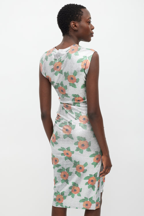 Rabanne Silver & Multi Lurex Floral Ruched Dress