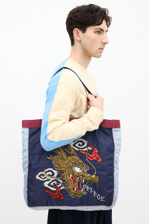 Palace X Evisu Blue & Burgundy Souvenir Tote Bag