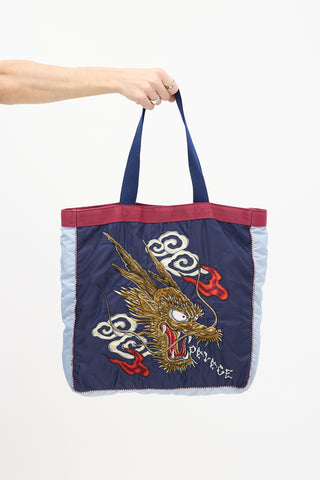 Palace X Evisu Blue & Burgundy Souvenir Tote Bag