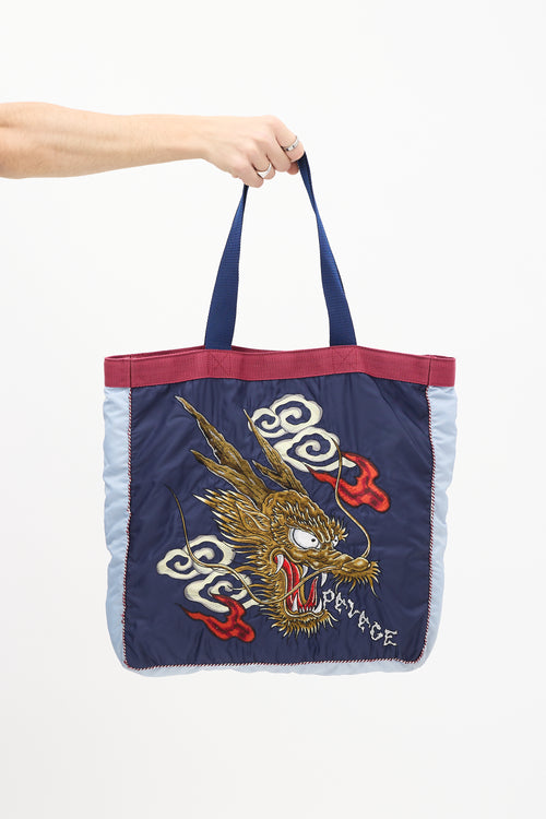 Palace X Evisu Blue & Burgundy Souvenir Tote Bag