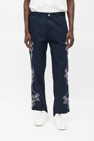 Palace Navy & White Floral Embroidered Pant