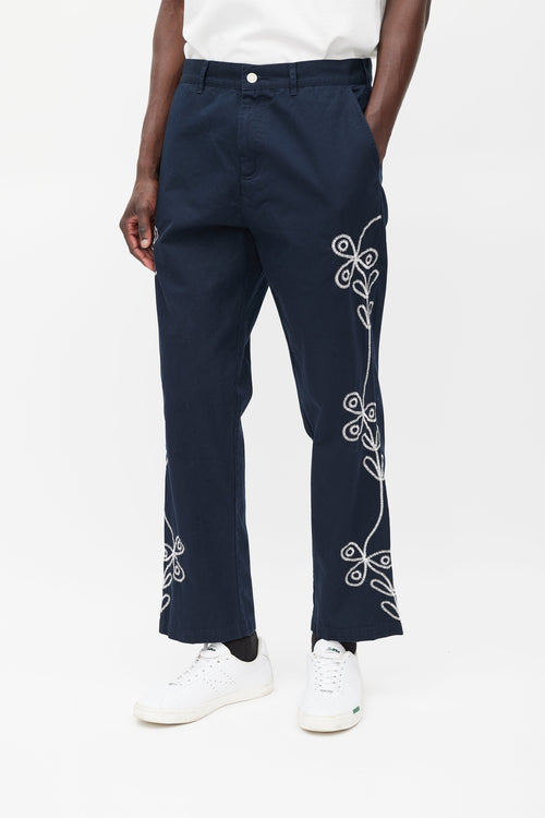 Palace Navy & White Floral Embroidered Pant
