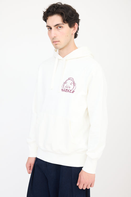 Palace X Evisu White & Burgundy Logo Hoodie