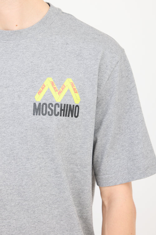 Palace X Moschino Grey & Multicolour Logo T-Shirt