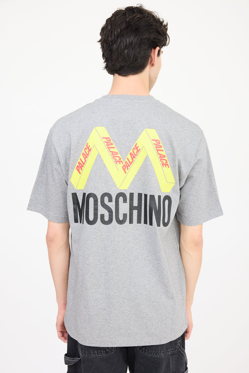 Palace X Moschino Grey & Multicolour Logo T-Shirt