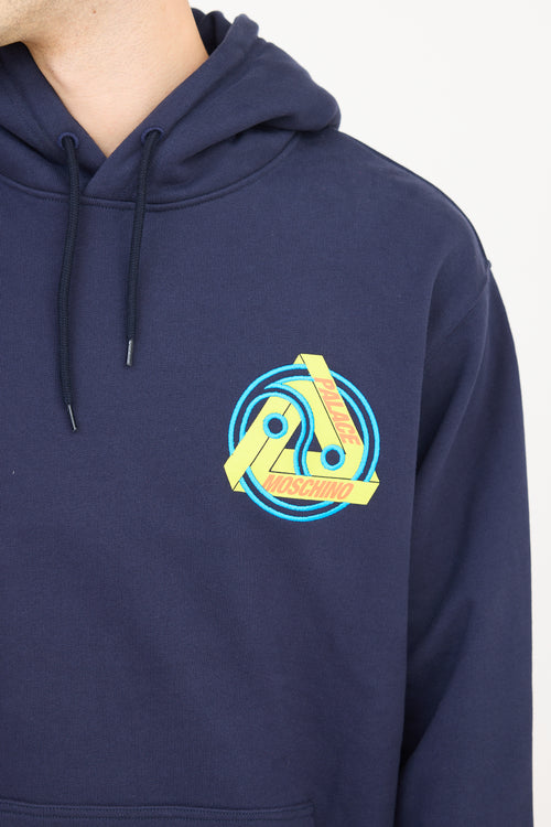 Palace X Moschino Navy & Multicolour Embroidered Logo Hoodie