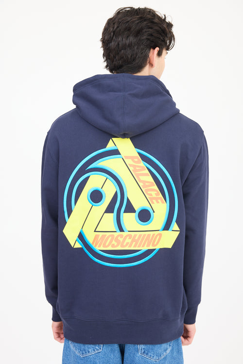 Palace X Moschino Navy & Multicolour Embroidered Logo Hoodie