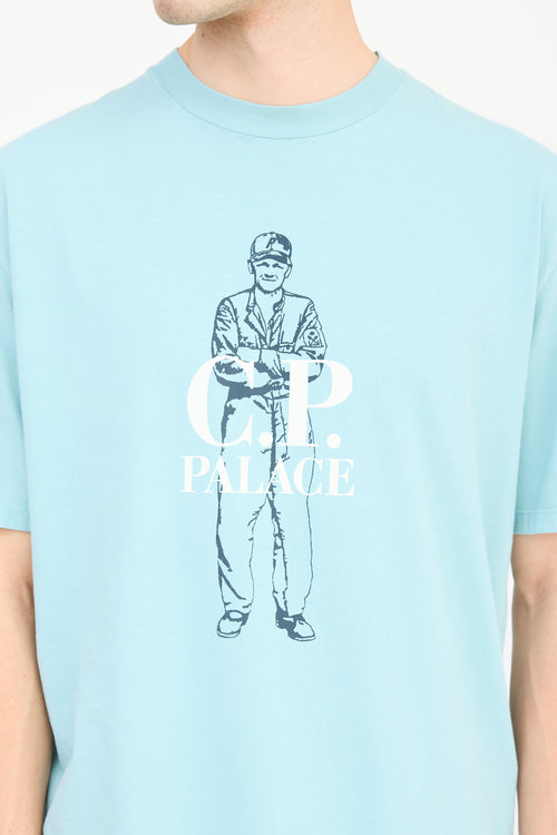 Palace X C.P. Company Blue & White Logo T-Shirt