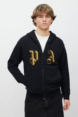 Palm Angels Black & Gold Embellished Logo Zip Hoodie