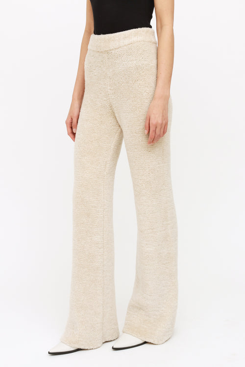 Palm Angels Cream Fluffy Knit Flare Pant