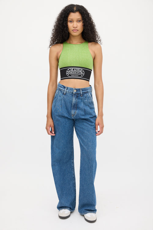 Palm Angels X Missoni Green & Black Sparkly Logo Crop Top