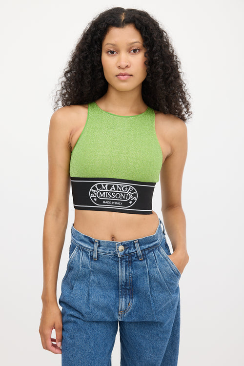 Palm Angels X Missoni Green & Black Sparkly Logo Crop Top