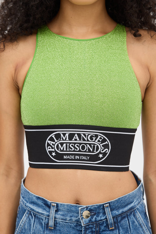 Palm Angels X Missoni Green & Black Sparkly Logo Crop Top