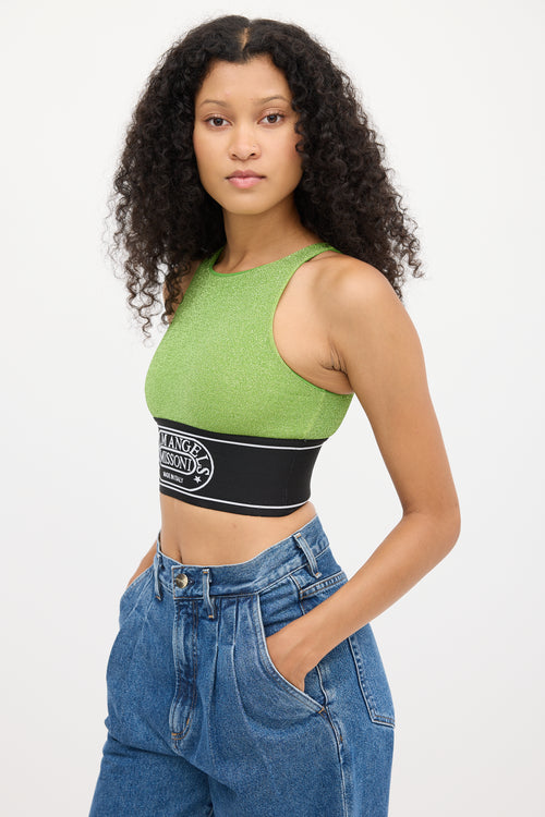 Palm Angels X Missoni Green & Black Sparkly Logo Crop Top