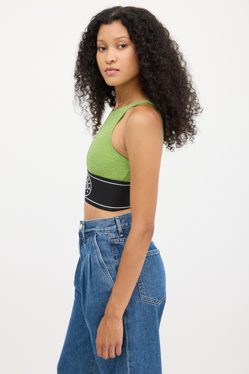 Palm Angels X Missoni Green & Black Sparkly Logo Crop Top