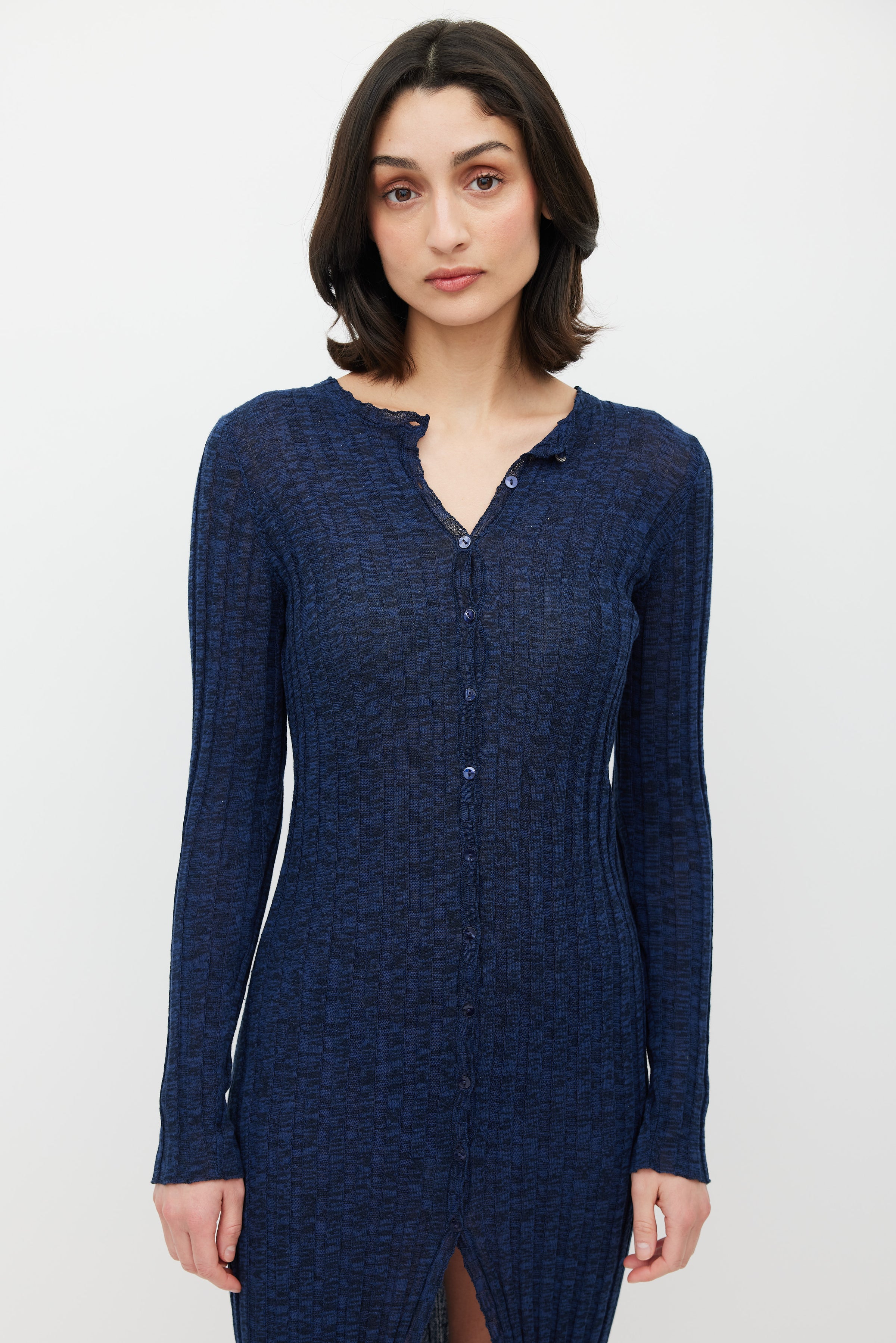 Paloma Wool // Blue Ribbed Knit Button Up Dress VSP Consignment Paloma Wool // Blue Ribbed Knit Button Up Dress VSP Consignment