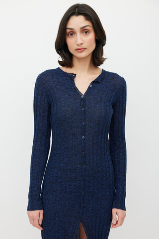 Paloma Wool Blue Ribbed Knit Button Dress