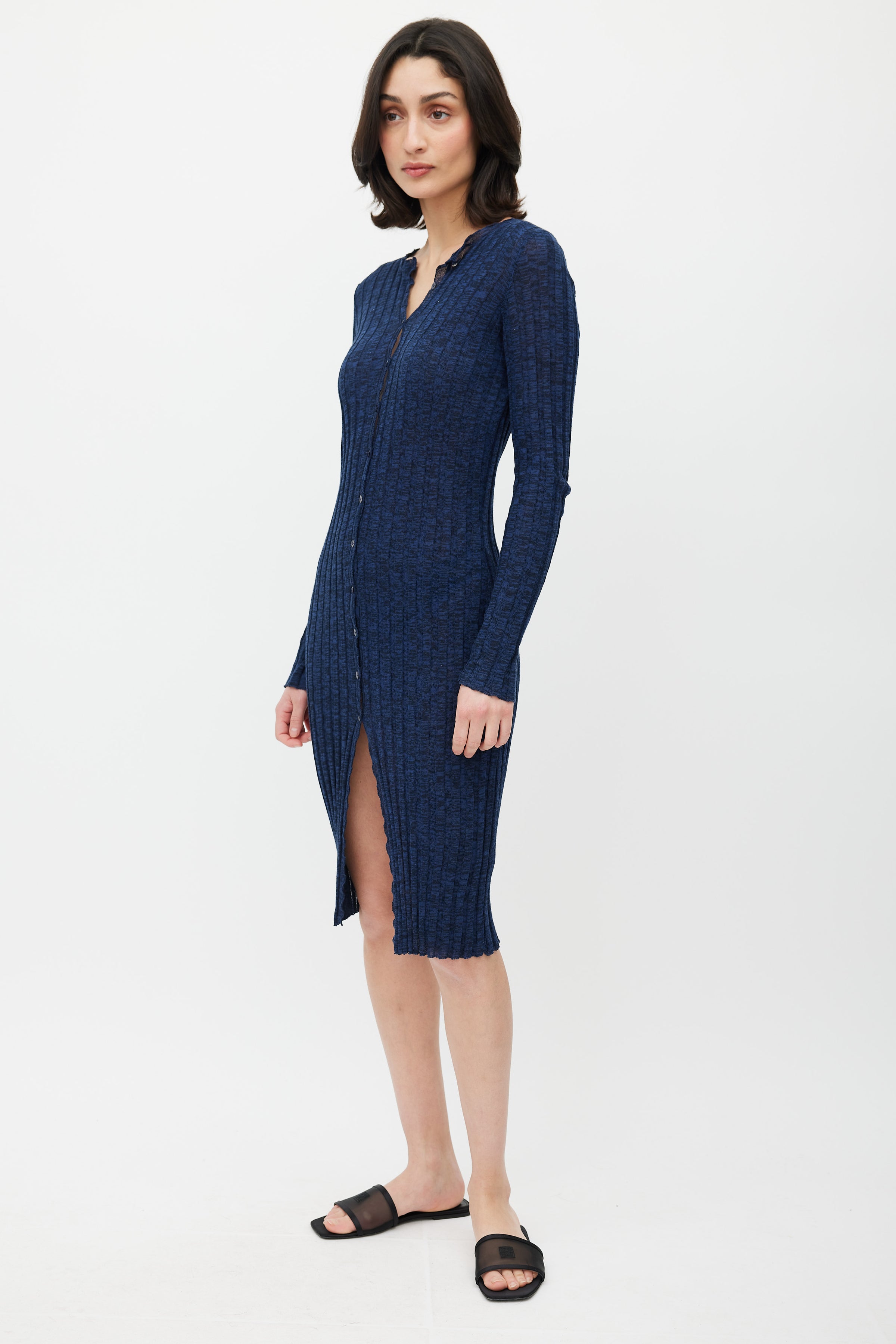 Paloma Wool // Blue Ribbed Knit Button Up Dress VSP Consignment Paloma Wool // Blue Ribbed Knit Button Up Dress VSP Consignment