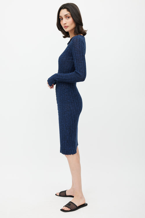 Paloma Wool Blue Ribbed Knit Button Dress