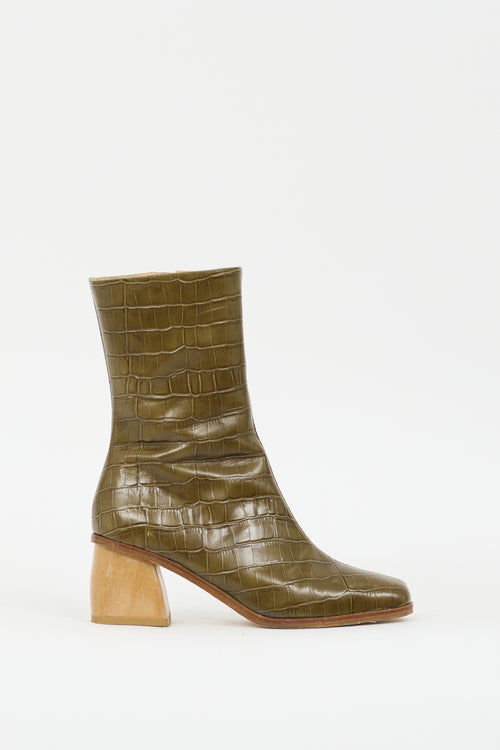 Paloma Wool Green Embossed Leather Ankle Boot