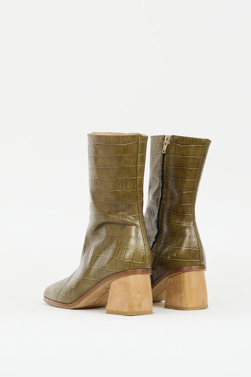 Paloma Wool Green Embossed Leather Ankle Boot