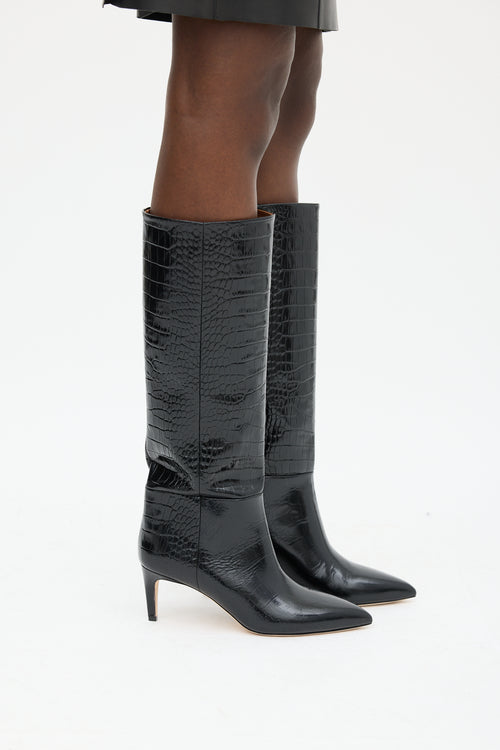 Paris Texas Black Embossed Patent Knee High Boot