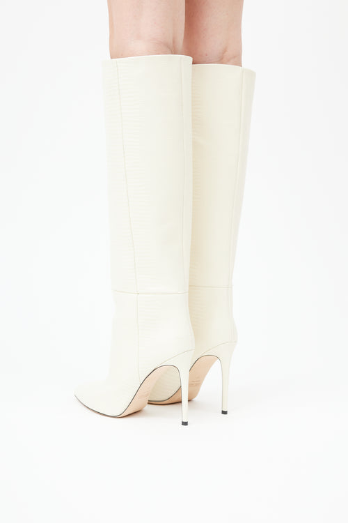  Cream Textured Knee High  Boot