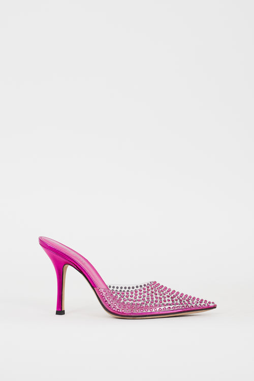 Paris Texas Fuchsia Rhinestone & PVC Hollywood Mule