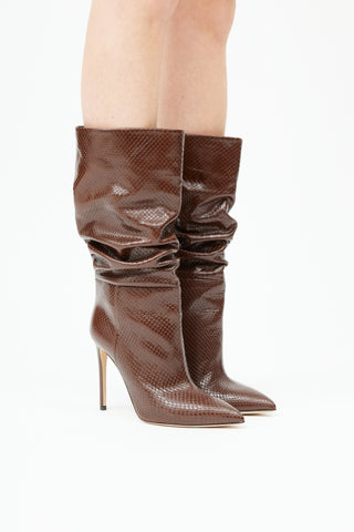 Paris Texas Brown Leather Textured Scrunched Boot