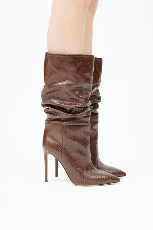  Brown Leather Textured Scrunched Boot