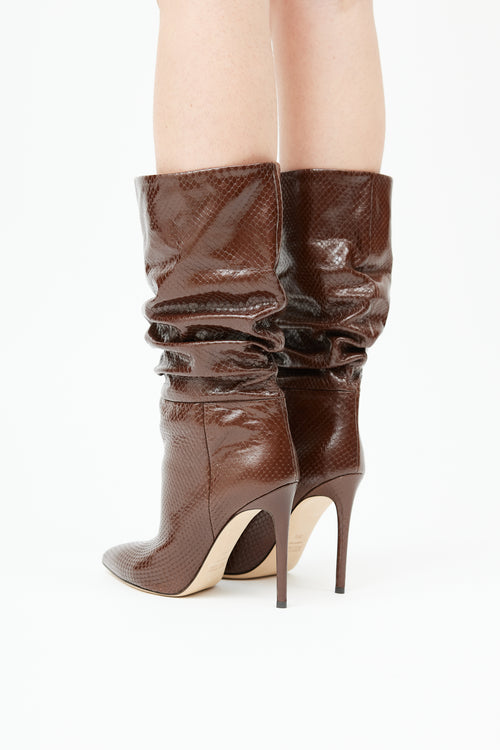  Brown Leather Textured Scrunched Boot