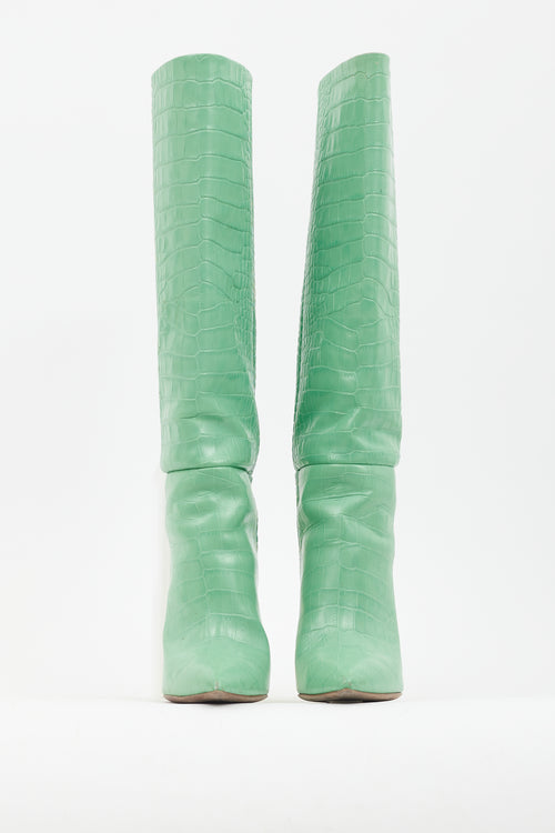 Paris Texas Green Embossed Leather Heeled Boot