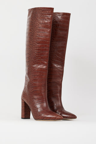 Paris Texas Brown Embossed Leather Anja Knee High Boot