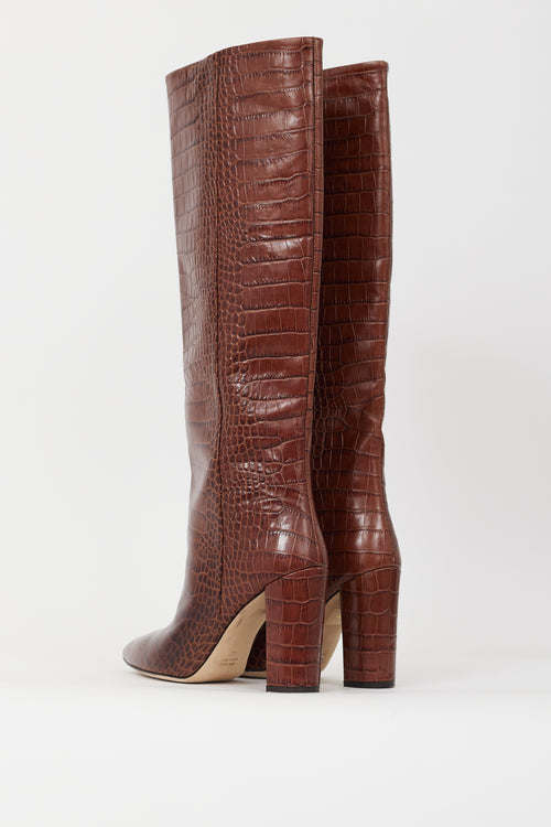 Paris Texas Brown Embossed Leather Anja Knee High Boot