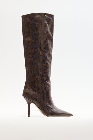 Paris Texas Brown & Black Embossed Leather High Heel Boot