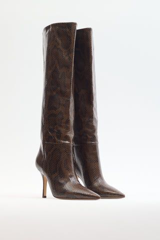 Paris Texas Brown & Black Embossed Leather High Heel Boot