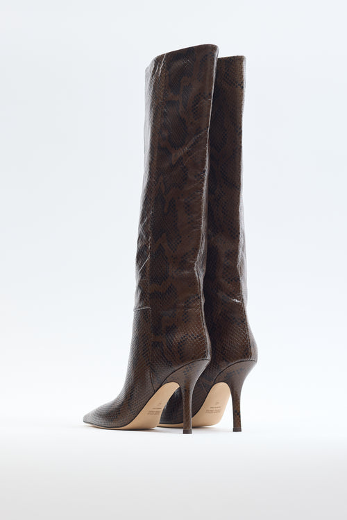 Paris Texas Brown & Black Embossed Leather High Heel Boot