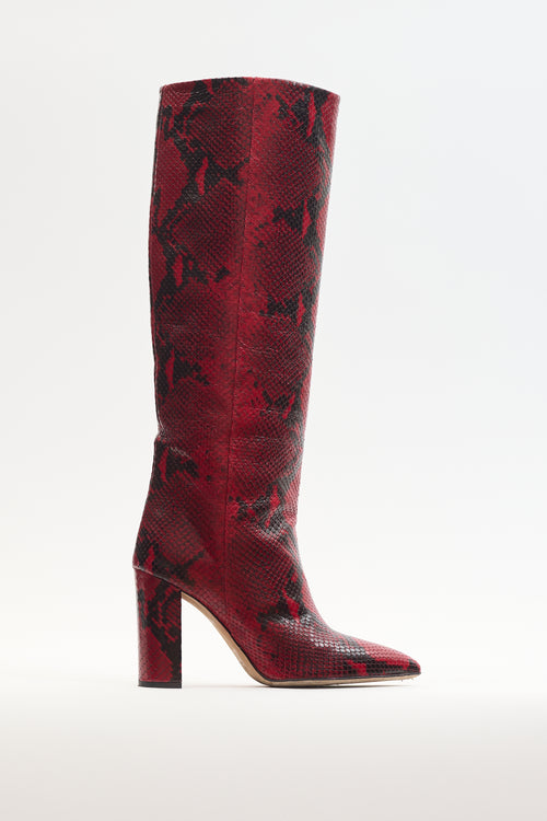 Paris Texas Red & Black Embossed Leather Block Heel Boot