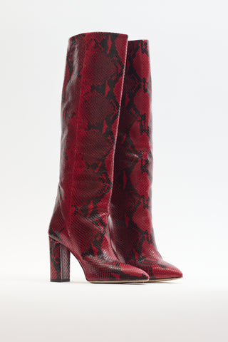 Paris Texas Red & Black Embossed Leather Block Heel Boot