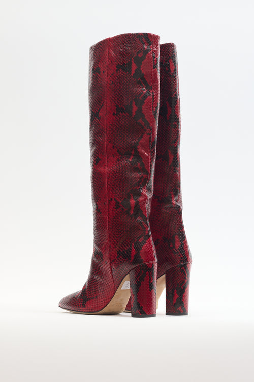 Paris Texas Red & Black Embossed Leather Block Heel Boot