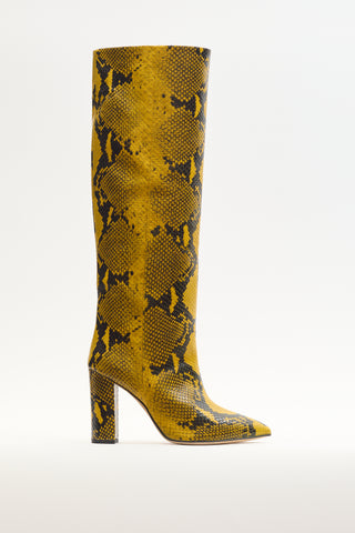 Paris Texas Yellow & Black Embossed Leather Block Heel Boot