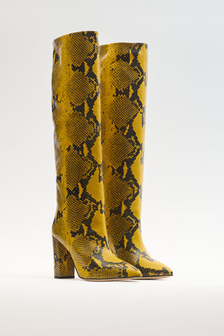 Paris Texas Yellow & Black Embossed Leather Block Heel Boot