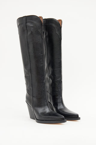 Paris Texas Black Embossed Cowboy Boot