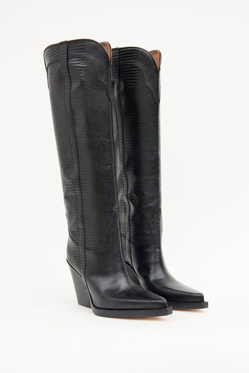 Paris Texas Black Embossed Cowboy Boot