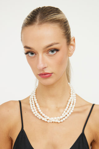 Pearl & Silver Three Strand Necklace
