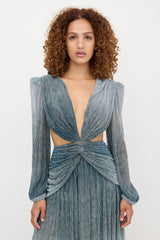 Patbo Metallic Plissé Cutout Dress