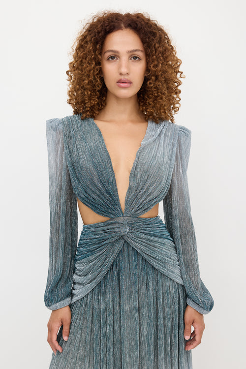 Patbo Metallic Plissé Cutout Dress