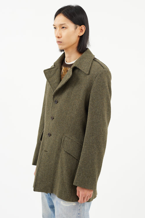 Paul Smith Green Wool Check Trench Coat