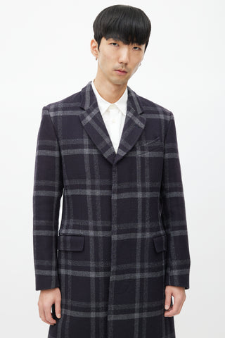 Paul Smith Navy & Grey Wool Plaid Coat