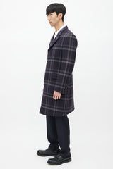 Paul Smith Navy & Grey Wool Plaid Coat